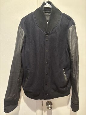 Sandro varsity bomber jacket leather button up teddy Large